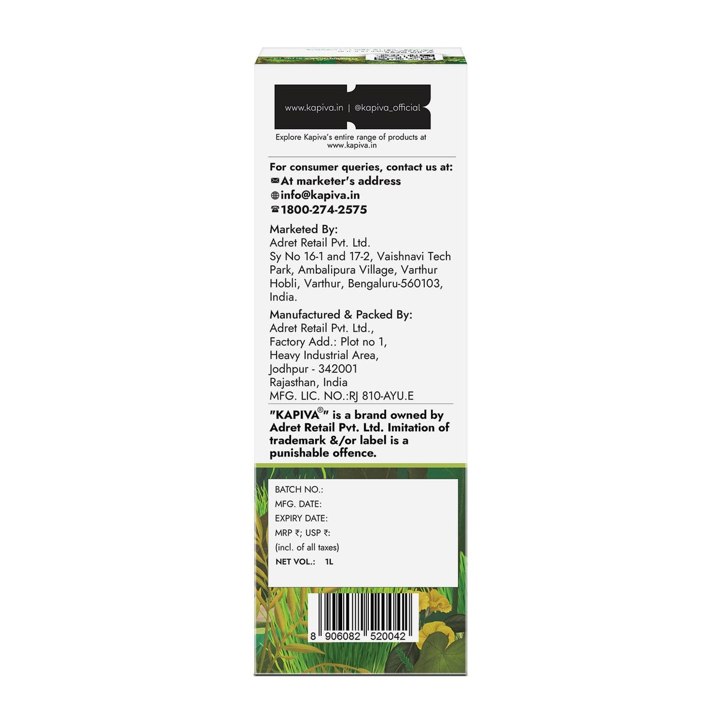 Kapiva Wheatgrass Juice 1L - Help's to Detoxify the Liver, Cleanse the Digestive System, Boost Metabolism & Purify Blood