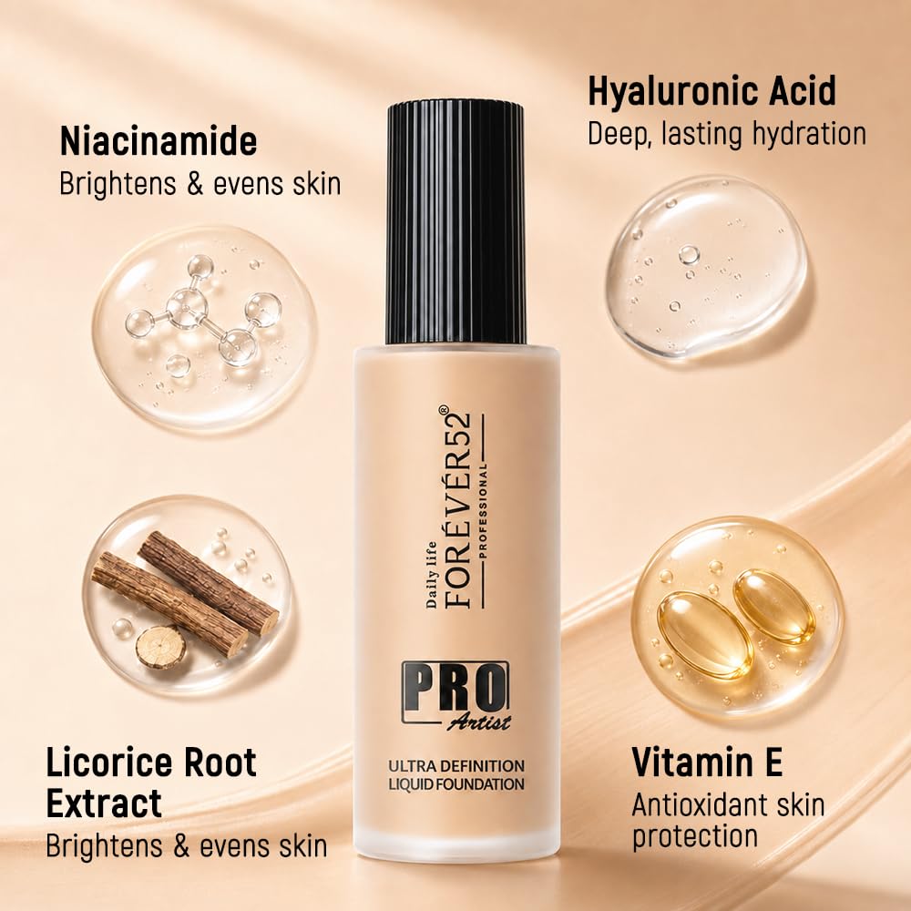 Daily Life Forever52 Pro Artist Ultra Definition Liquid Foundation| Long Lasting, Full Coverage, 24H, Waterproof & Sweatproof, Lightweight Hydrating, Oil-Free Formula - Honey (BUF007) 60ML