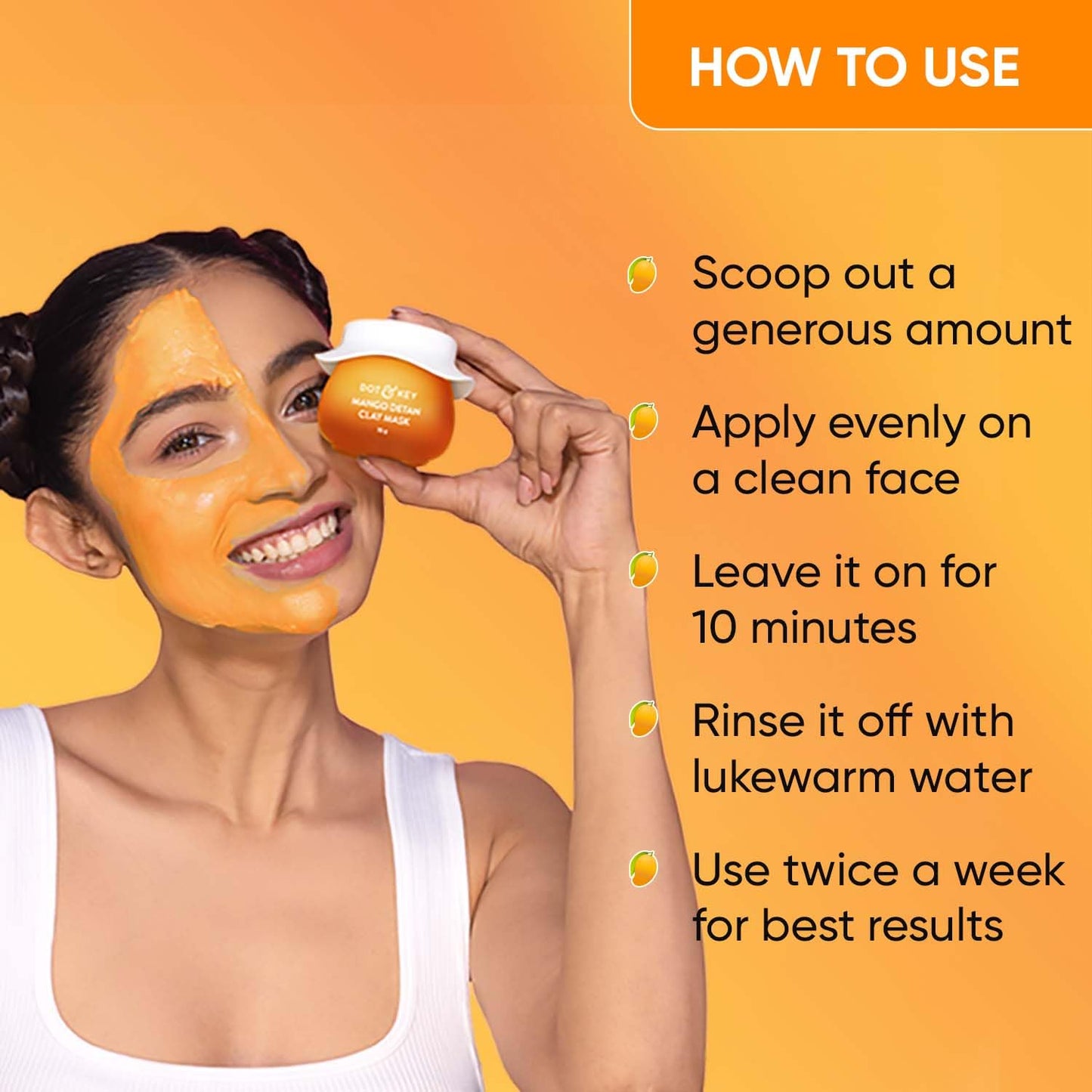 Zephivo Dot & Key Mango Detan Tan Removal Clay Mask | Clay Mask for Face with Glycolic & Lactic | Great for All Skin Types | Fresh Juicy Mango Fragrance | 70gm