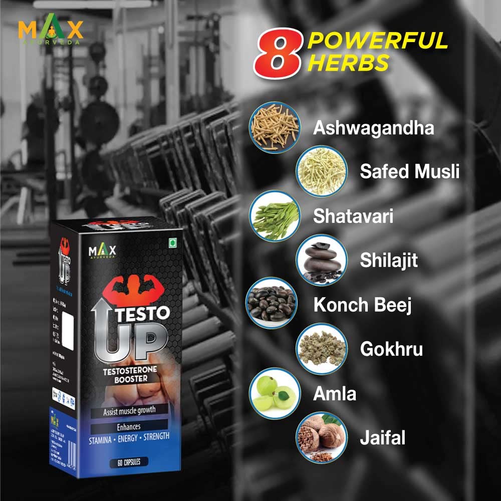 Max Ayurveda Testo Up For Muscle Mass, Bodybuilder & Athletes - 60 Capsules (Pack Of 1)
