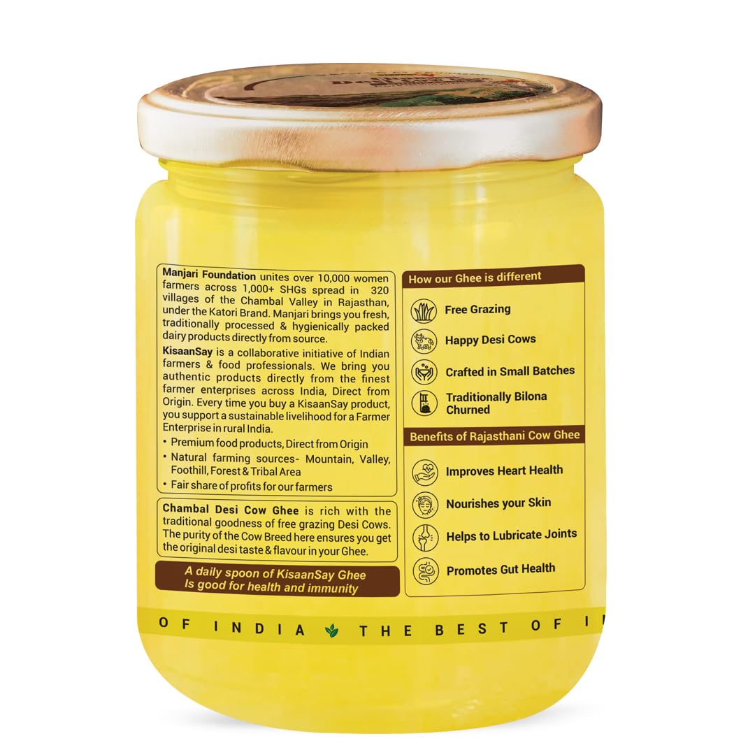 Kisaansay Chambal Desi Cow Ghee | 100% Pure Desi Cow Ghee | Traditionally Bilona Churned | Promotes Gut & Heart Health | Immunity Booster | Rich in Nutrients | Vedic Method | Authentic Ghee