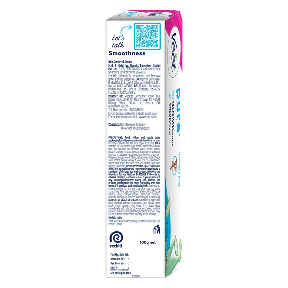 Veet Pure Hair Removal Cream for Women For Sensitive Skin - 100g | Suitable for Legs, Underarms, Bikini Line, Arms