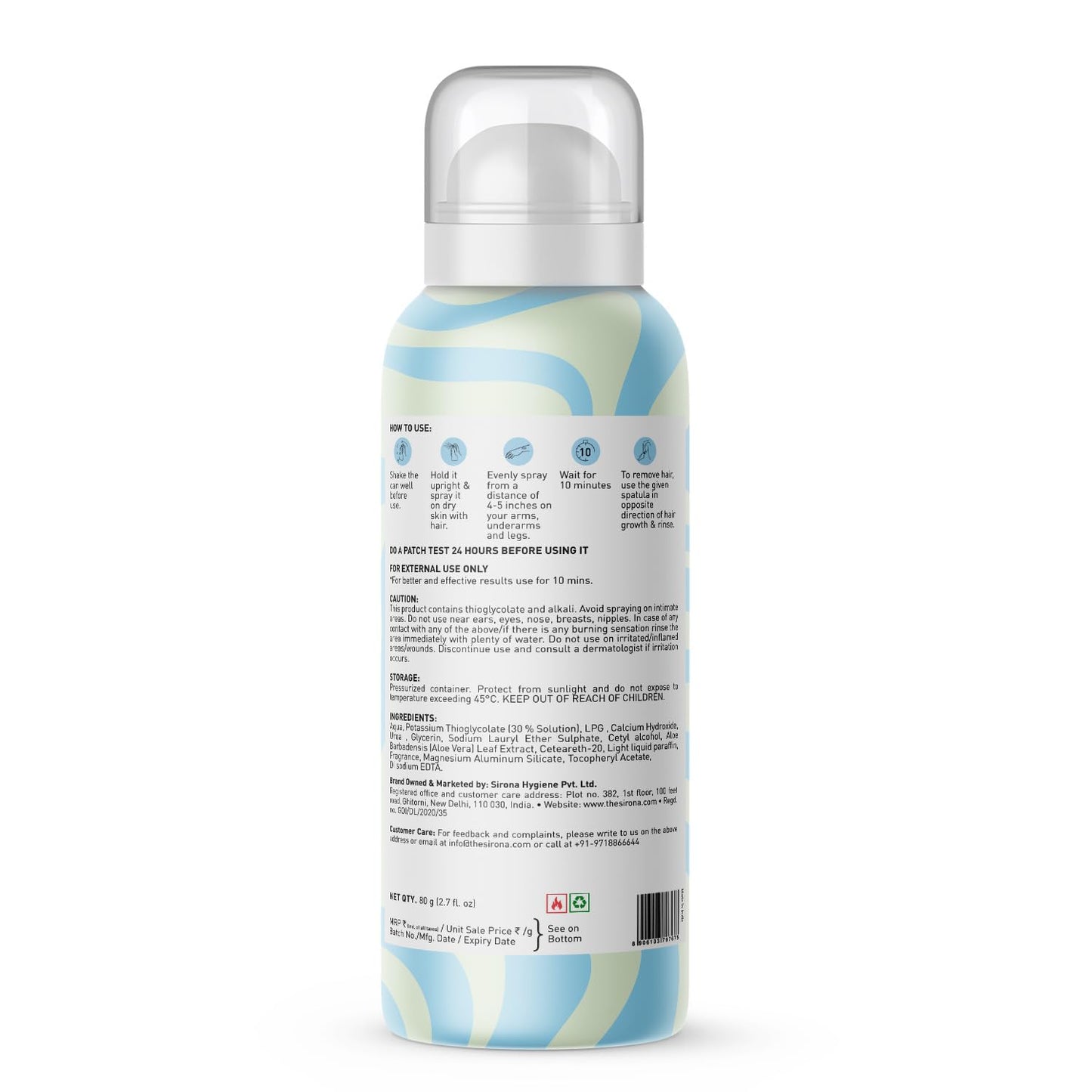 Back view of a spray bottle with a colorful label on a white background