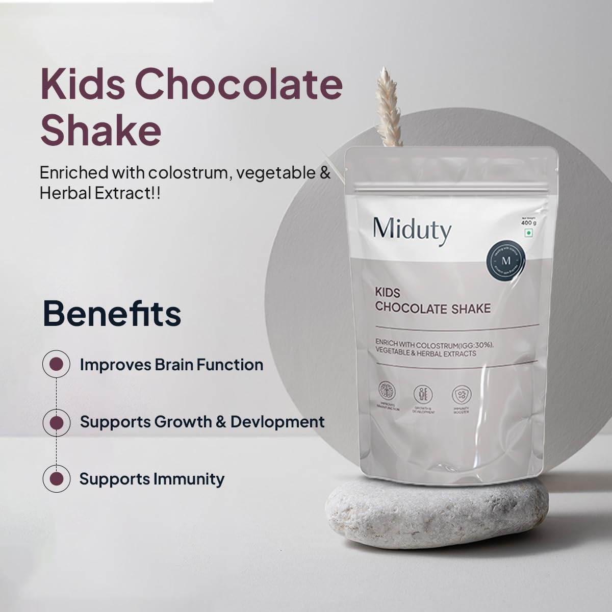 Zephivo Miduty by Palak Notes Kids Chocolate Shake, Kids Chocolate Powder, Immunity Booster, Added Colostrum, Nutrient-rich Blend of Vitamins, Minerals, MCT Powder, Brahmi Extract, Brain Immunity - 400g