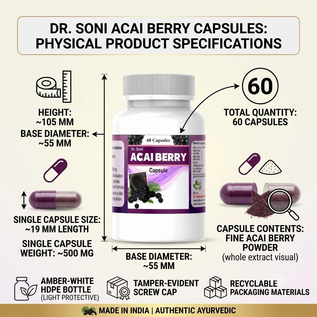 Acai Berry Extract Capsules, Herbal Dietary Supplement for Daily Wellness, Antioxidant Support Formula, Convenient Capsule Format