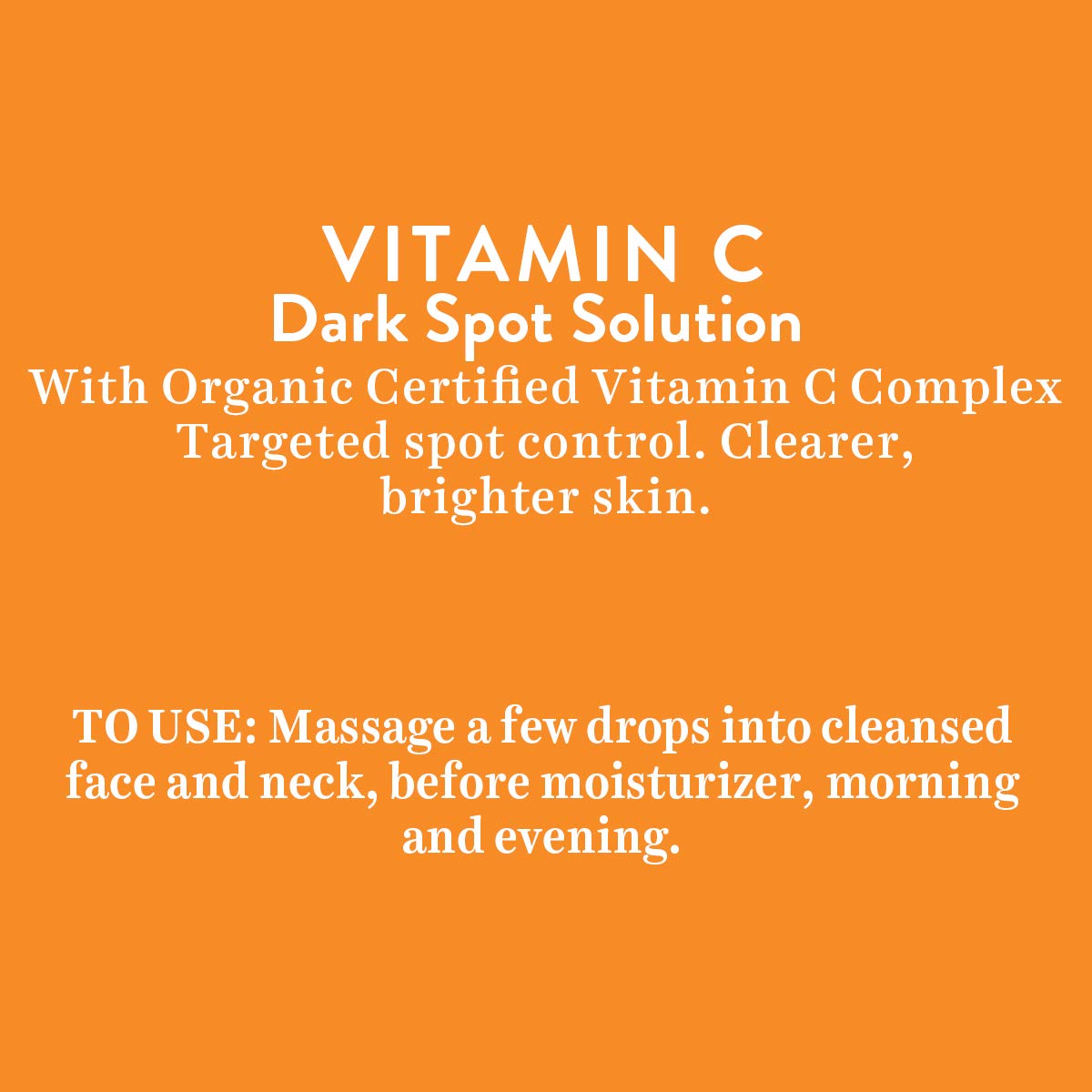Vitamin C dark spot solution description on an orange background