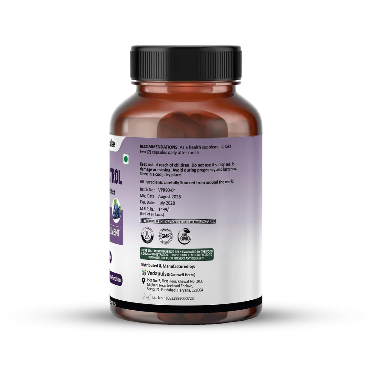 Resveratrol 1000mg with Grape Seed, Milk Thistle, Quercetin, NAC, Turmeric & Black Pepper – 90 Veg Capsules | Antioxidant & Heart Health Support | Health Supplement