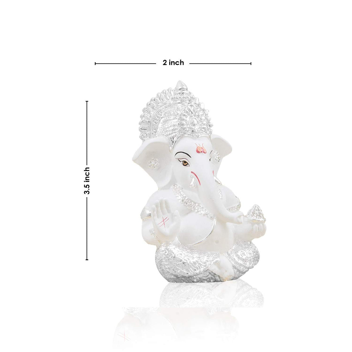 Gold Art India Silver Finish Ganesh Idol For Car Dashboard Ganesha Murti Ganpati Idol For Home Decor Puja Lord Ganesh Statue Gift For Office Desk Puja Room Figurine