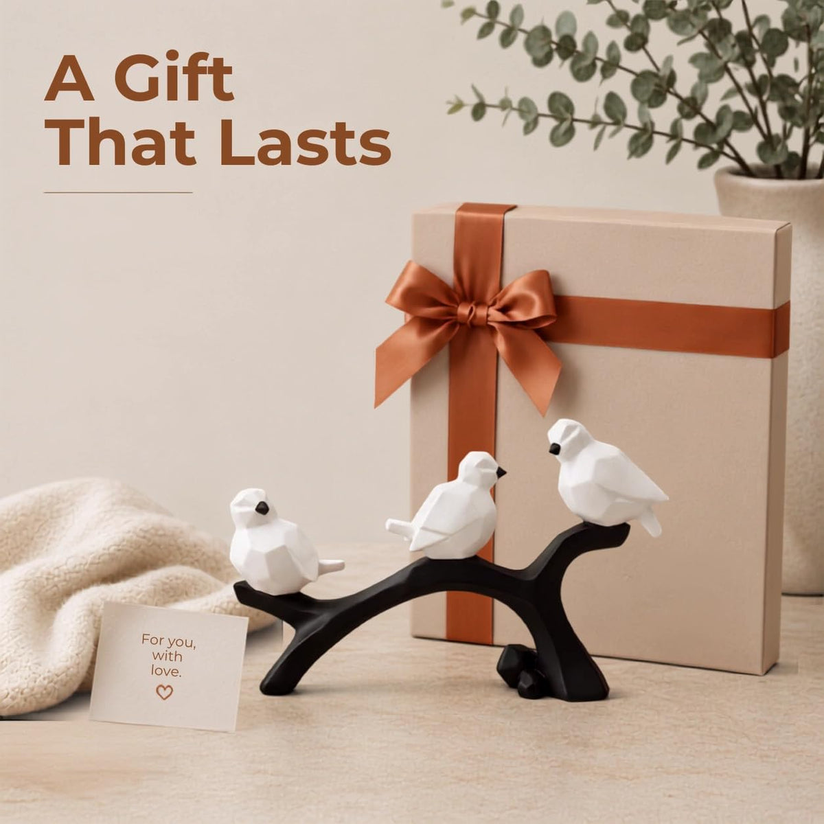 Charming Birds Sculpture Showpiece for Home & Office Décor | Modern Nature-Inspired Figurine for Living Room, Study Table, Shelf & Console Styling - Black and White