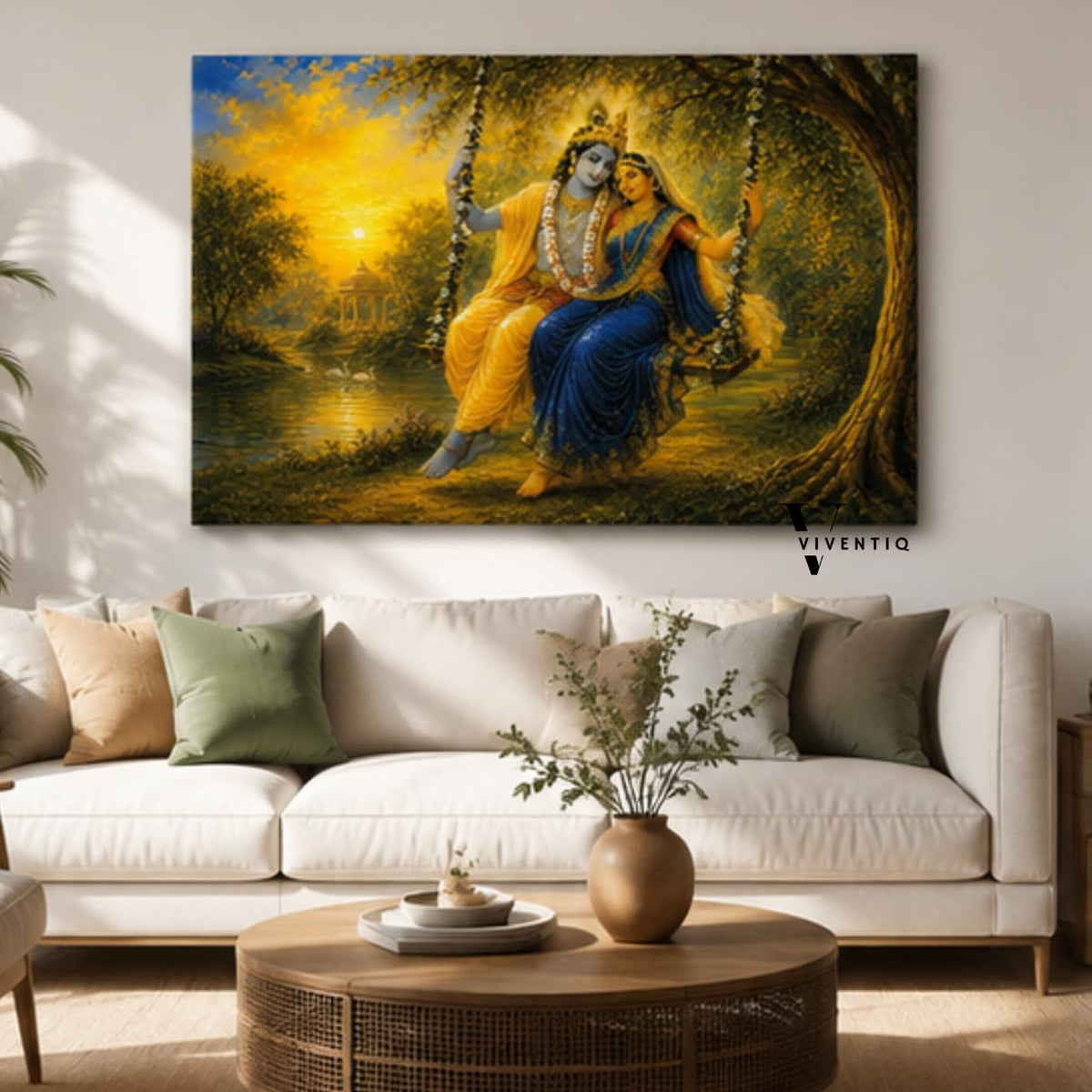 Radha krishna wall painting, Radha krishna in forest love painting