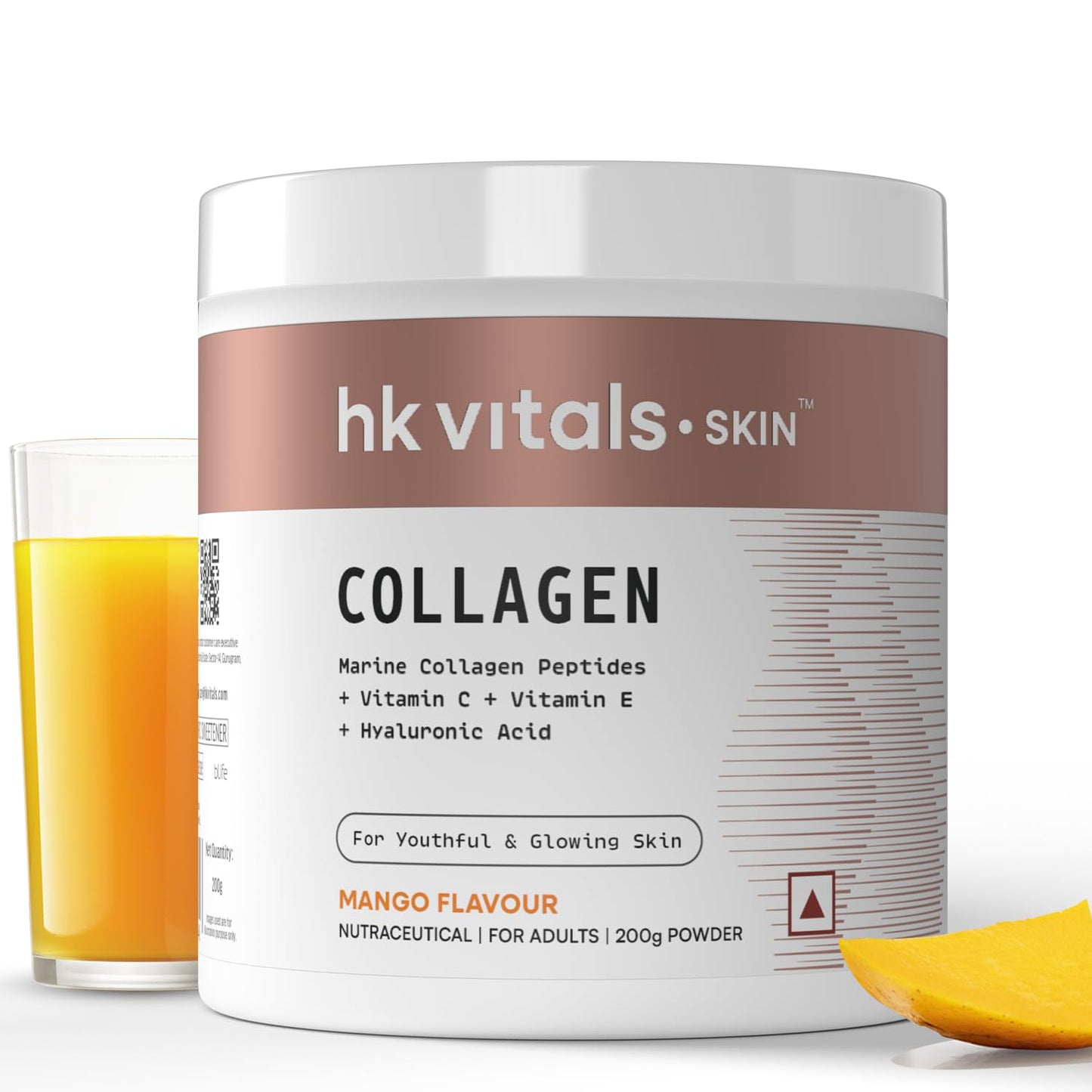 HealthKart Hk Vitals Marine Collagen Supplements Powder (Mango, 200 Gram) |Vitamin C, E, Sodium Hyaluronate | For Healthy Skin, Hair & Nails