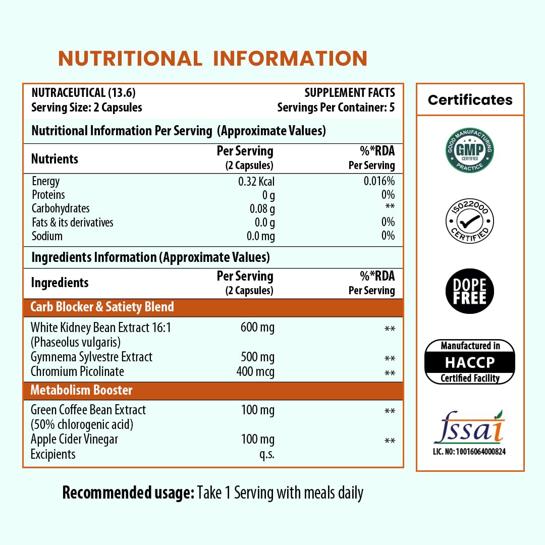 Nutritional information label for a supplement with various certifications on a white background