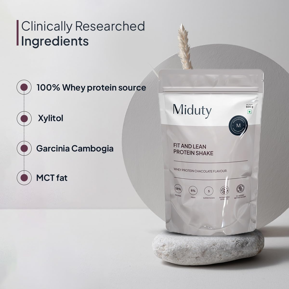 Zephivo Miduty by Palak Notes Fit N Lean Protein Shake Low-Carb Protein Shake Sweetened with Xylitol & Stevia, Ashwagandha, Garcinia Cambogia, MCT Powder - Lean Protein for Weight Loss - 500 grams