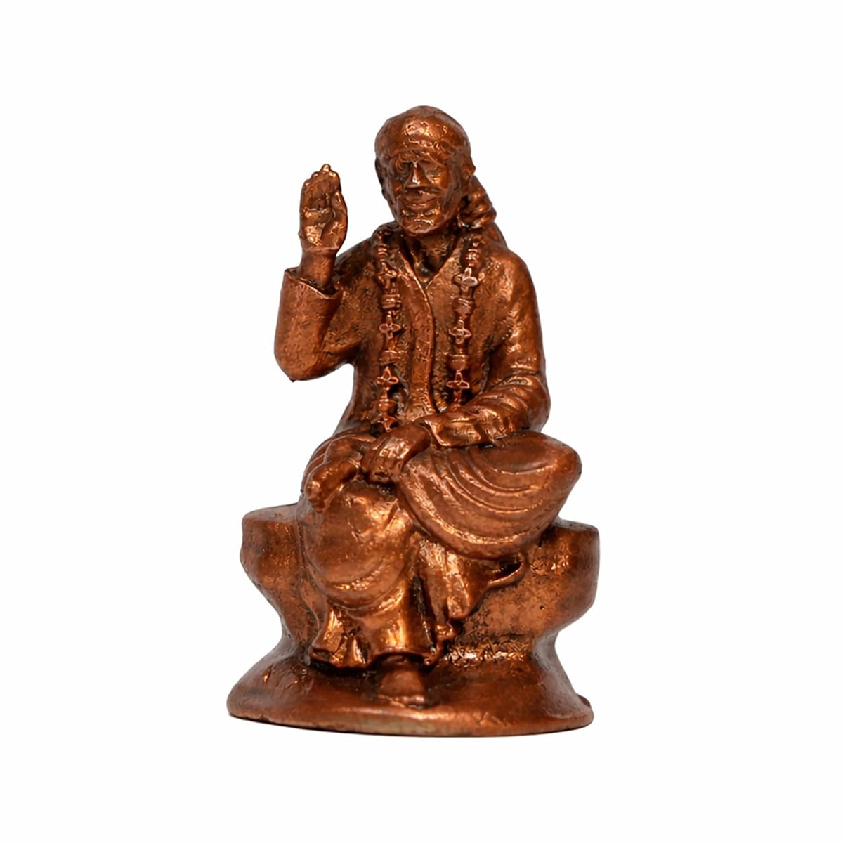 Pure Copper Sai Baba Murti | Handcrafted Copper Idol for Pooja Room, Vastu Decor | Traditional & Auspicious Religious Hindu God Showpiece & Gift Item | 70gm (5x3.5 cm)