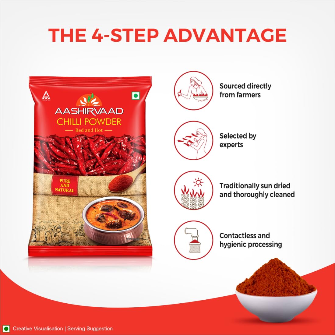 Aashirvaad Chilli Powder, Red Hot Chilli Powder with No Added Flavours and Colours
