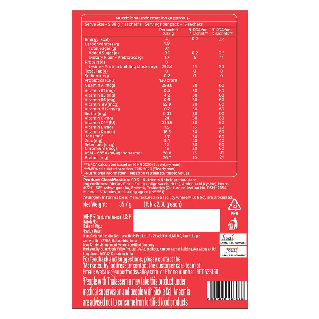 Good Monk Healthy 50+ Multivitamin for Senior Men & Women | For Energy, Bone & Gut Health | With Probiotics, Fibre, Ashwagandha, Vit. B12, C, D, Iron, Zinc | Add To Food - No Taste Change | 15 Sachets