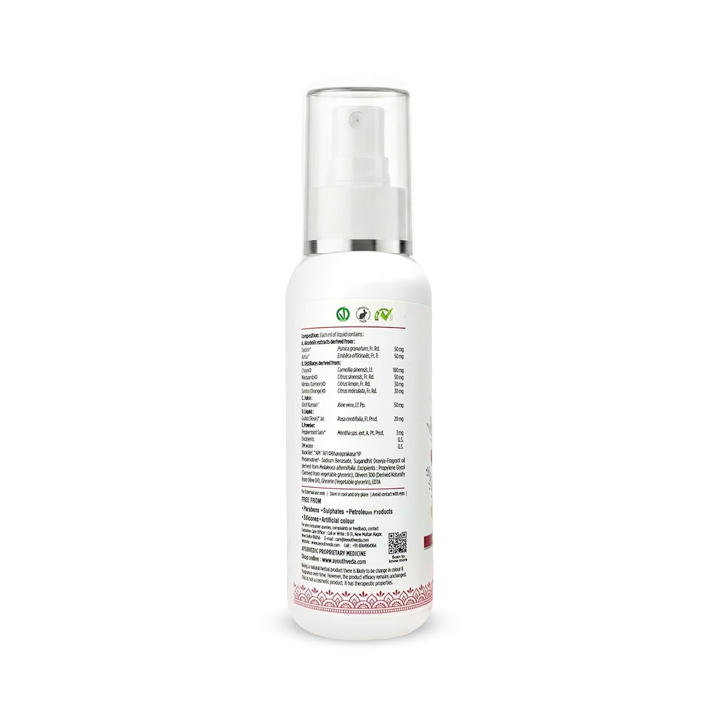 Ayouthveda Acne Enemy Clarifying Facial Toner | Pomegranate, Amla, Aloe Vera & Rose Distillate | Acne & Oil Control | Pore Refining, Antibacterial & Hydrating | Dermatologically Tested | Oily & Acne-Prone Skin | 100ml (Pack of 1)