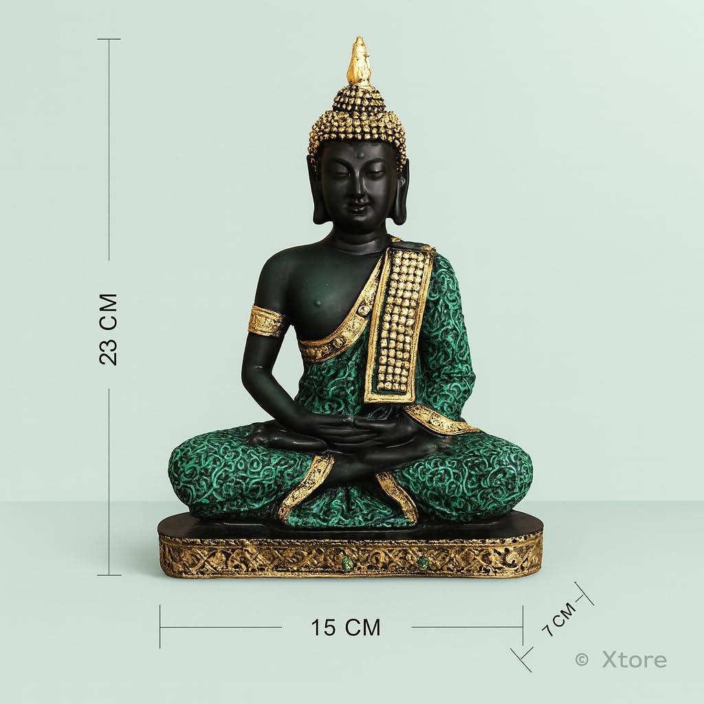 Beautiful Resin Meditating Buddha Statue for Home Decor (Pack of 1, Green & Black)