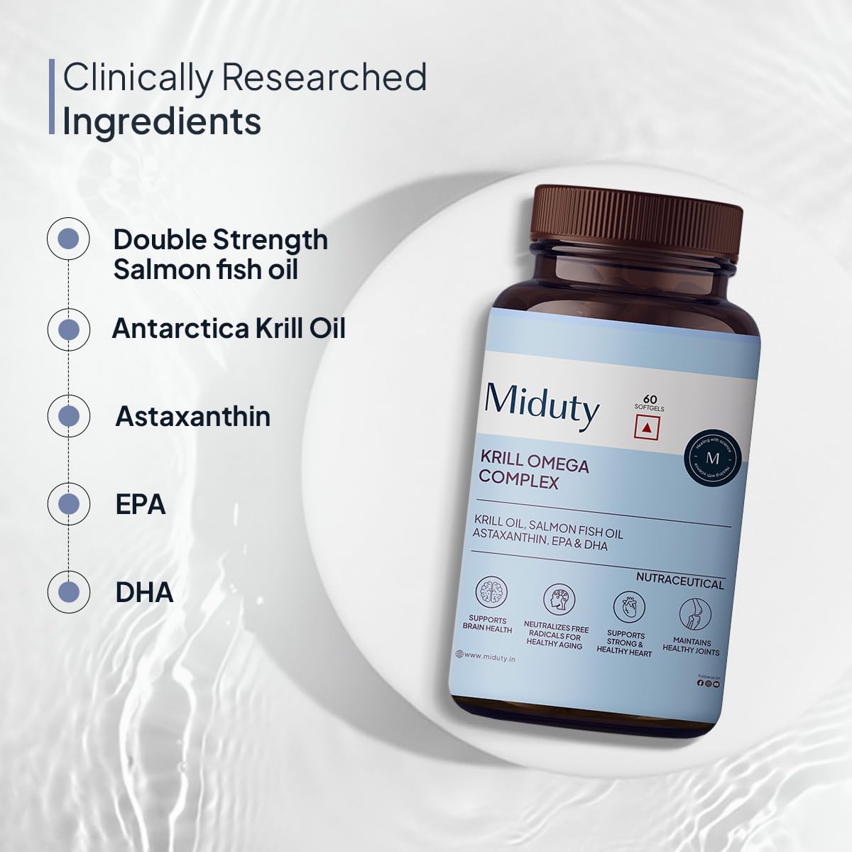 Zephivo Miduty Palak Notes Antarctic Fish Krill Oil - Triple Strength Omega 3 Capsule With Astaxanthin- Antioxidant - EPA & DHA - For Joints - Heart - Liver Krill Omega 3 Supplement 60 Softgel