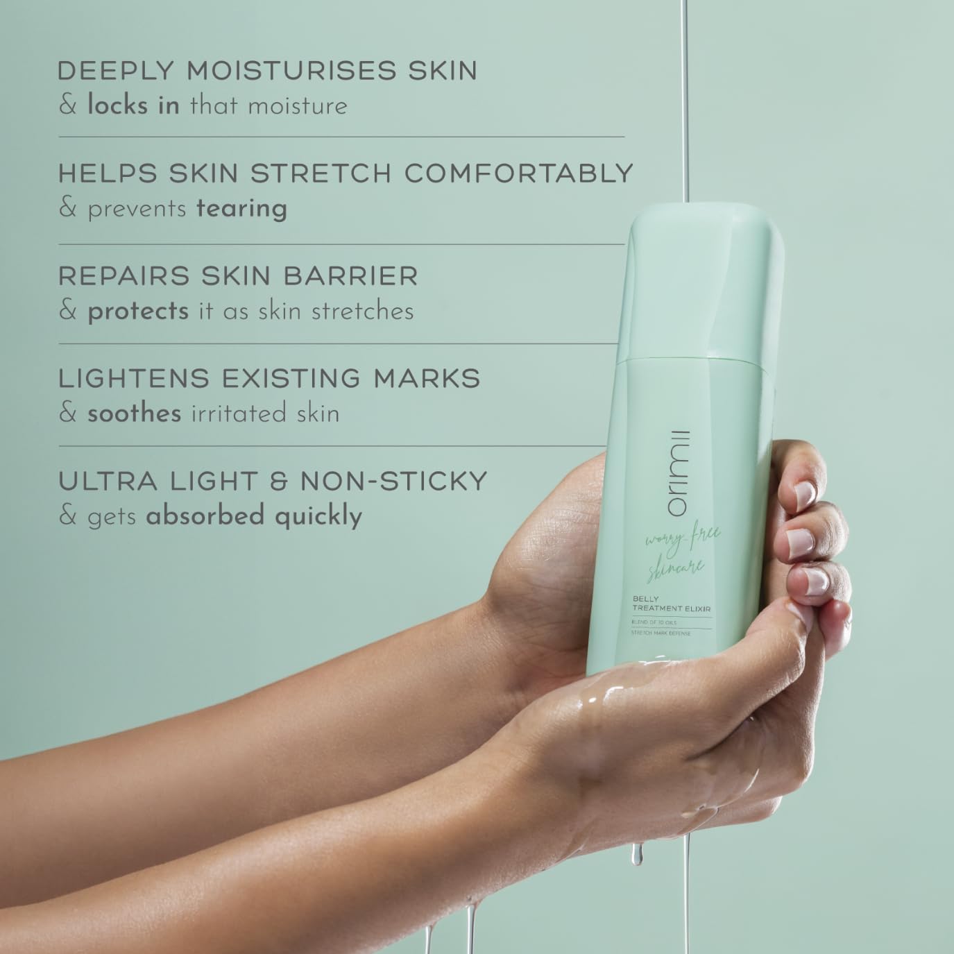 Orimii Belly Oil For Stretch Marks Removal | Belly Treatment Elixir - Boosts Elasticity & Fades Stretch Marks | Coconut Oil Blended with 9 Botanical Oils | Pregnancy & Breasfeeding Safe | Fragrance Free (100ml)
