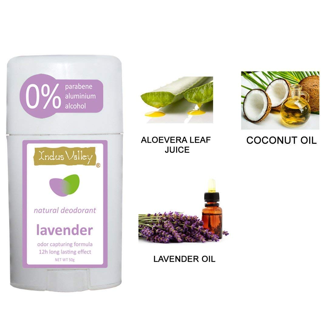 INDUS VALLEY Lavender Deodorant Stick for Unisex, 50g