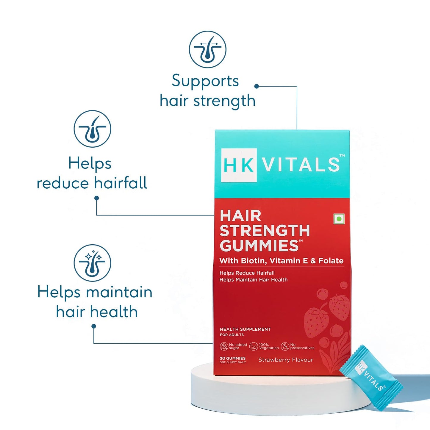 HealthKart HK Vitals Hair Multivitamin with DHT Blockers (30 Capsules) & Biotin Hair Gummies (Strawberry, 30 Gummies) Combo Pack