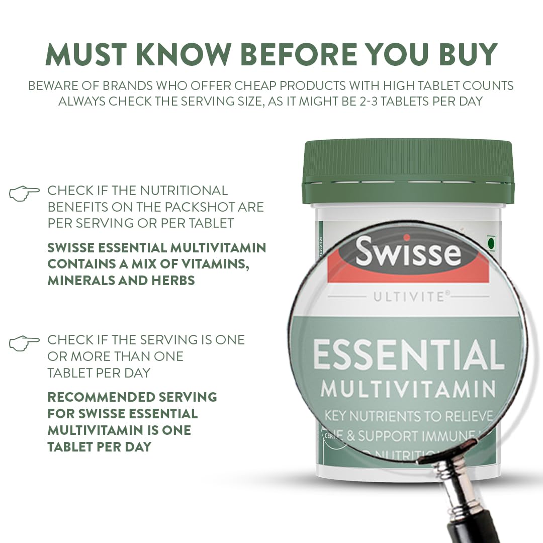 Zephivo Swisse Essential Multivitamin For Men & Women, 30 Tablets - Vegan Certified Multivitamin with 100% RDA of Vitamin B, Vitamin E, Biotin & Minerals - Australia's No. 1 Multivitamin Brand