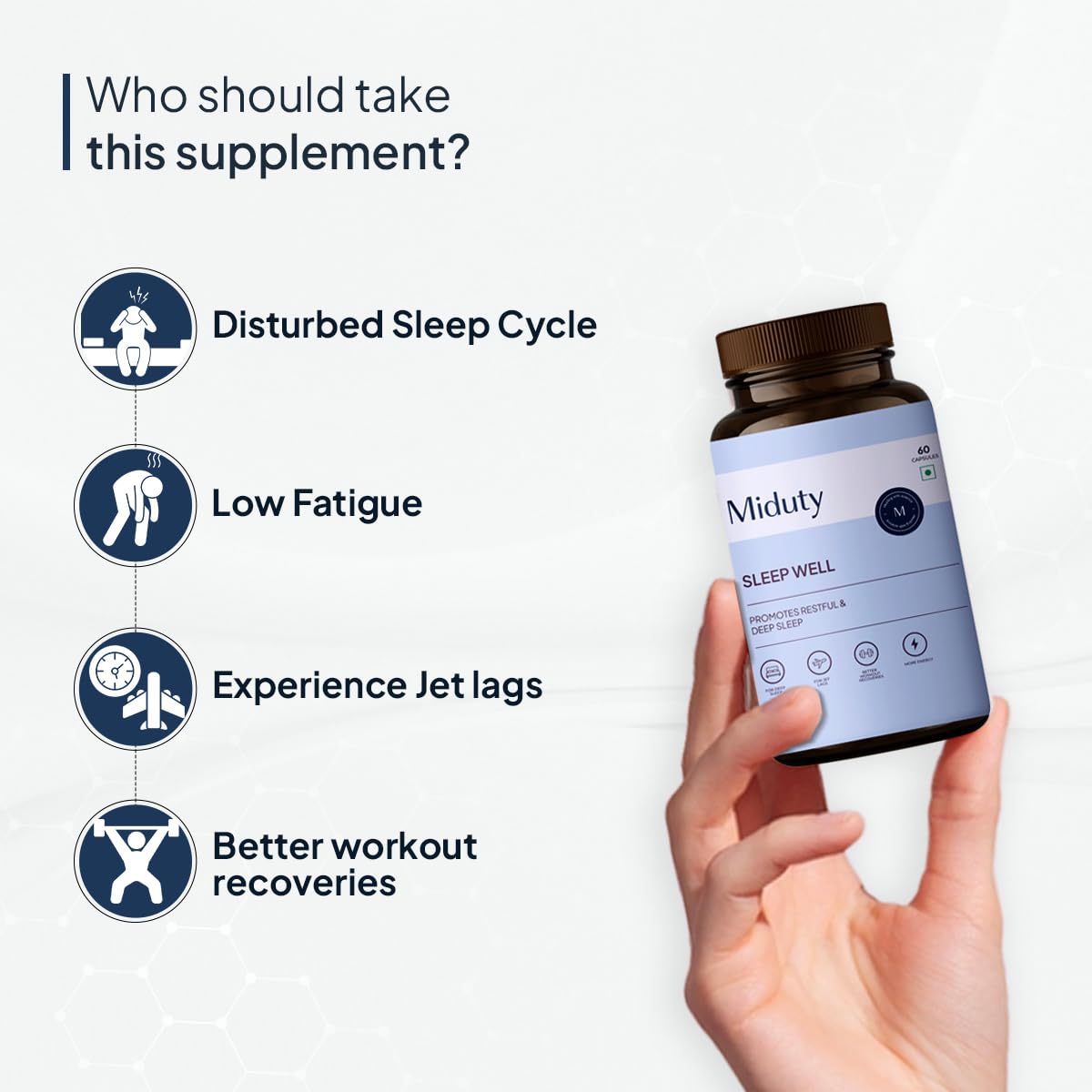Zephivo Miduty by Palak Notes Sleep Well Capsules - Melatonin - Promote Restful Sleep - Helps in Deep Sleep - Refreshing Night Rest- Pack of 60 Capsules