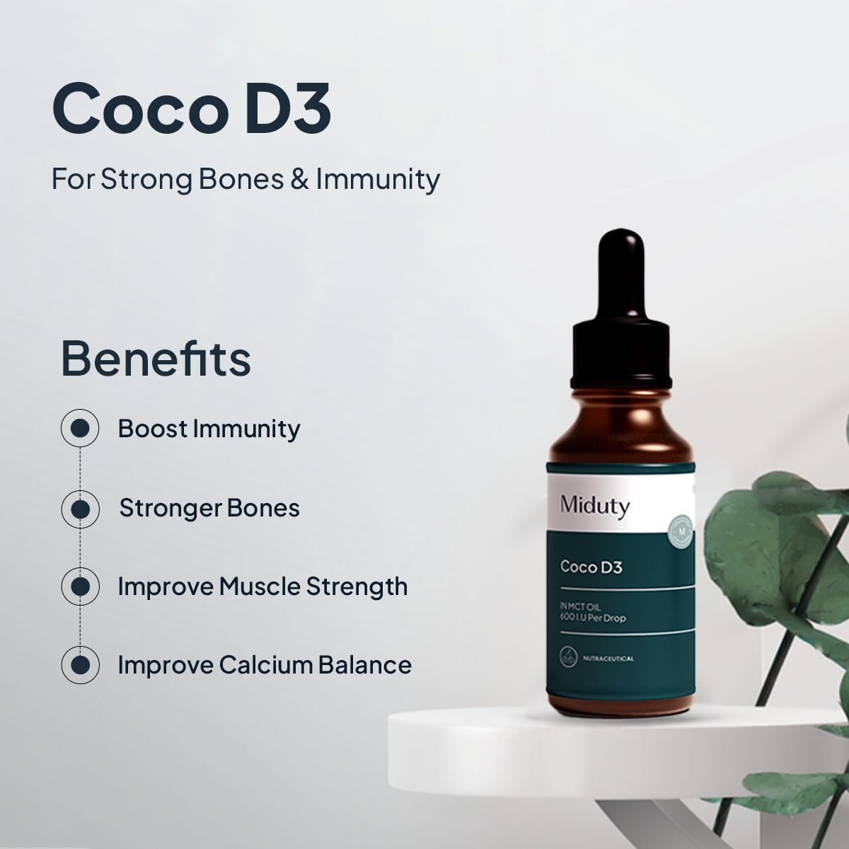 Zephivo Miduty by Palak Notes Coco D3, MCT Oil, Medium Chain Triglycerides, Vitamin D3 for Strong Bones & Immunity D3 Drops, Coco D3 Pack - 50ml