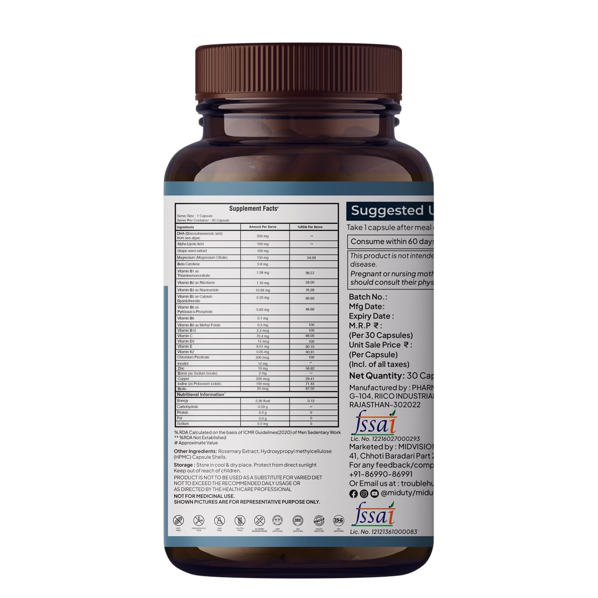 Zephivo Miduty by Palak Notes Multivitamin, Multivitamin with Omega 3 Immunity Booster & Muscle Function Multivitamin for Men & Women, Multivitamin Supplement Multivitamin Pack - 30 Capsule