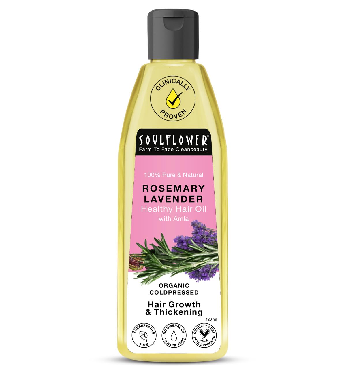 Soulflower Rosemary Lavender Hair Oil For Healthy Hair, Scalp Nourishment, Hair Growth - 100% Pure & Natural Undiluted Cold Pressed Oil, 120Ml