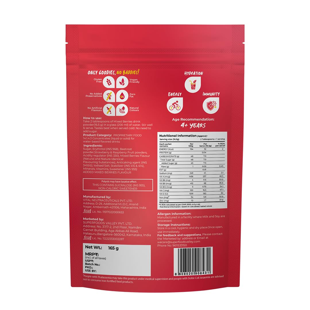 Good Monk Fruit Drink Mix (Natural Mixed Berries Powder), 50% Less Sugar with 8 Vitamins & Minerals (Vitamin B12, C, D, Iron & more) | Tasty & Healthy Mix for Hydration, Energy, Immunity, 10 Serves