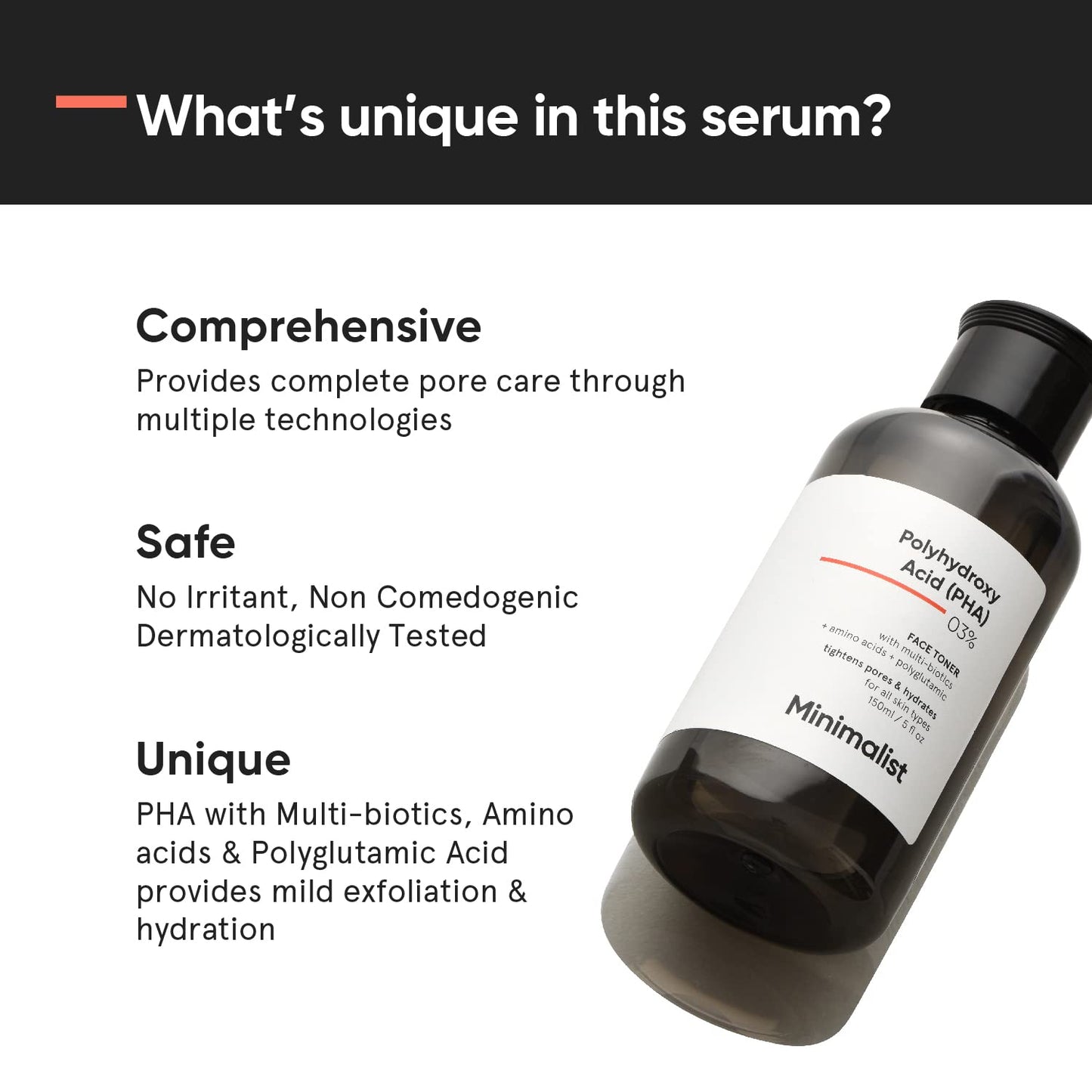 Minimalist Anti Acne PHA 3% Face Toner for Oily Skin | Pore Tightening & Mild Exfoliation For All Skin | Alcohol Free Hydrating Face Toner For Glowing Skin | 150 ml