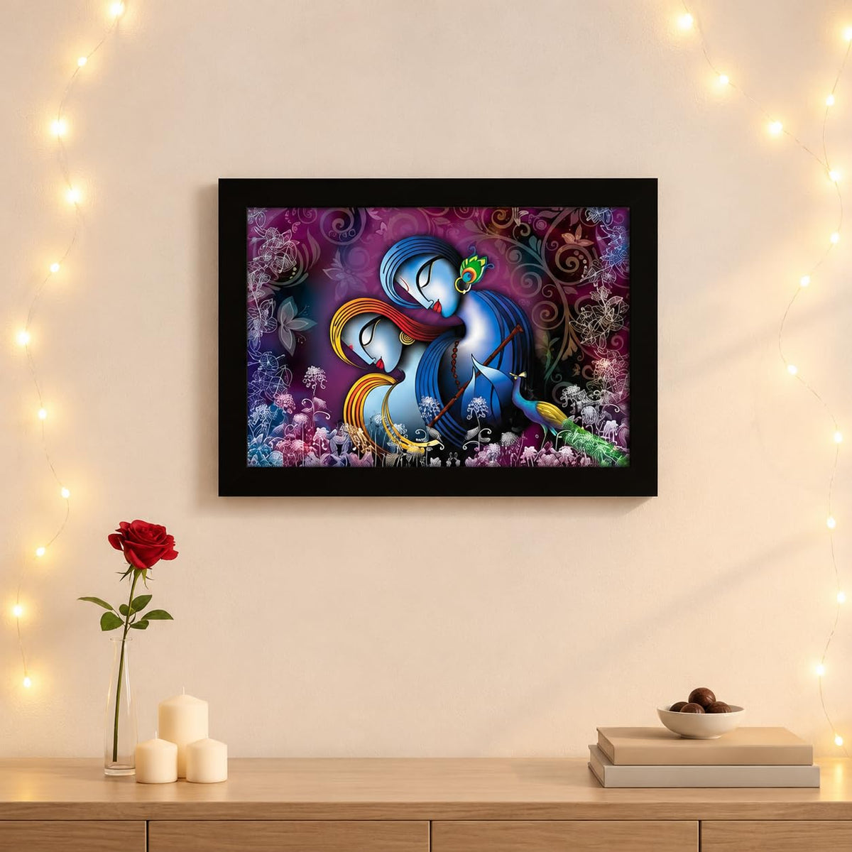 Krishna Radha Art Framed painting | Ready to hang - (Wood, 12inch x 18 inch)