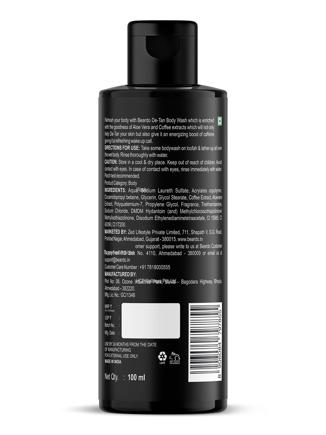 Beardo De-Tan Body Wash for Men, 100ml | Tan Removal and Caffeine Body Wash | Detan With Coffee & Aloe Extracts | For Body & Face | Refreshing Fragrance
