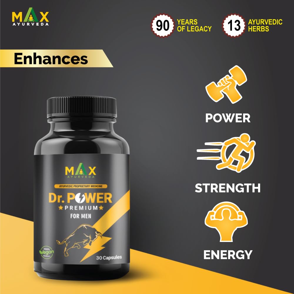 Max Ayurveda Dr Power Premium Capsules and King Power Massage Oil For Men (30 Capsules + 20ml Oil Bottle) Combo Pack