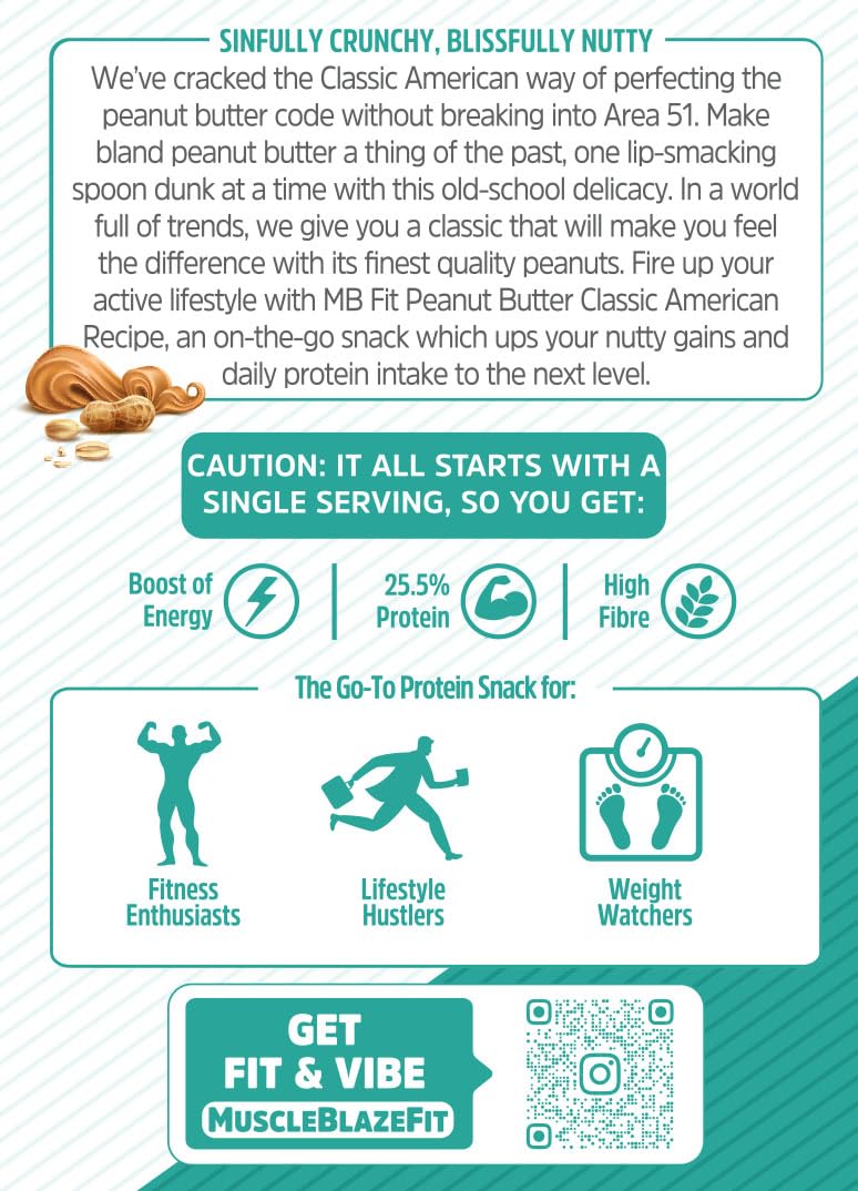 MuscleBlaze Fit Classic Peanut Butter with Omega 3 & 6 (Crunchy, 1kg) | 25.5g Protein | Fibre Rich, No Trans Fat