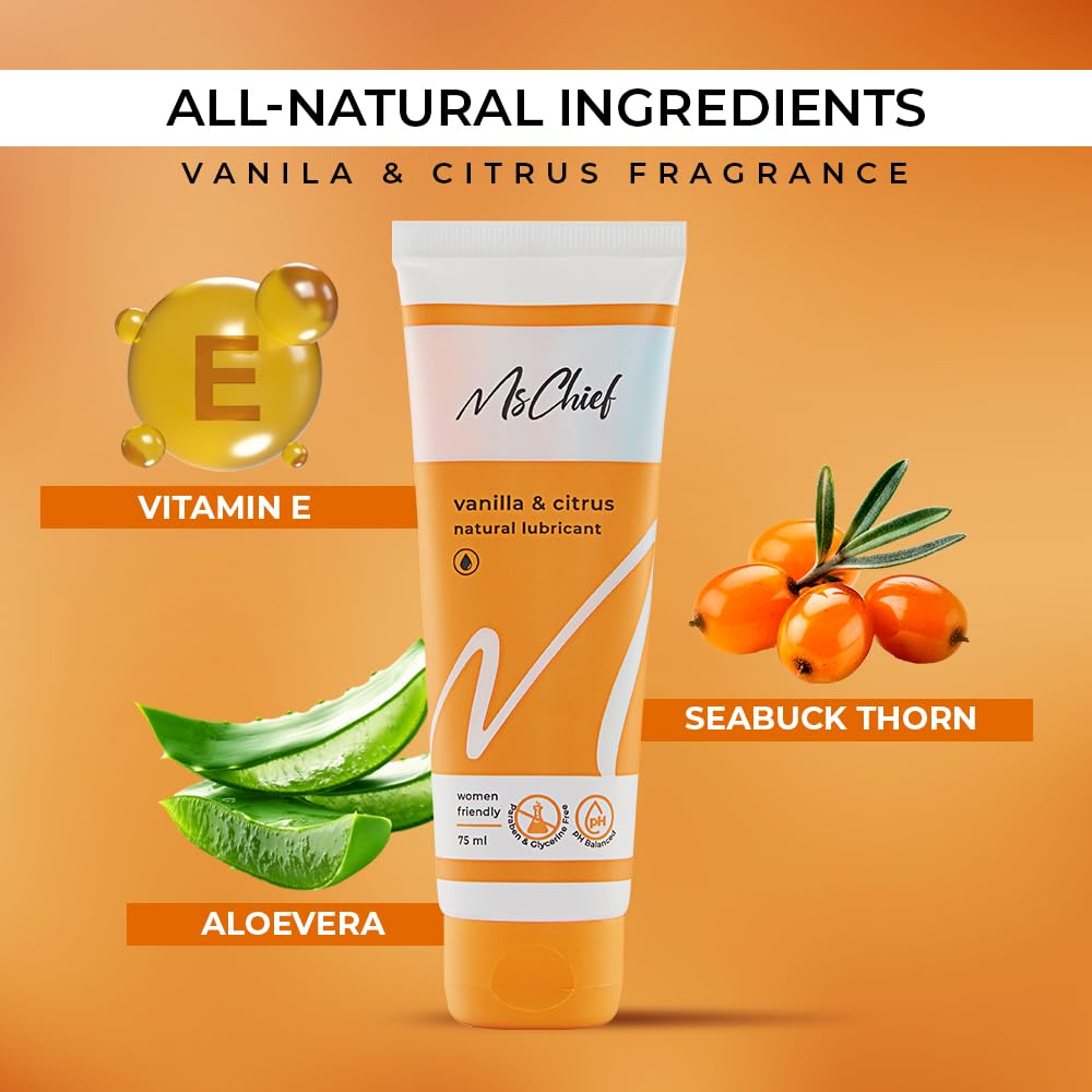 MsChief Vanilla and Citrus Lube Natural Lubricant Gel for Men & Women | Sugar & Paraben Free | With Natural pH | 75ml