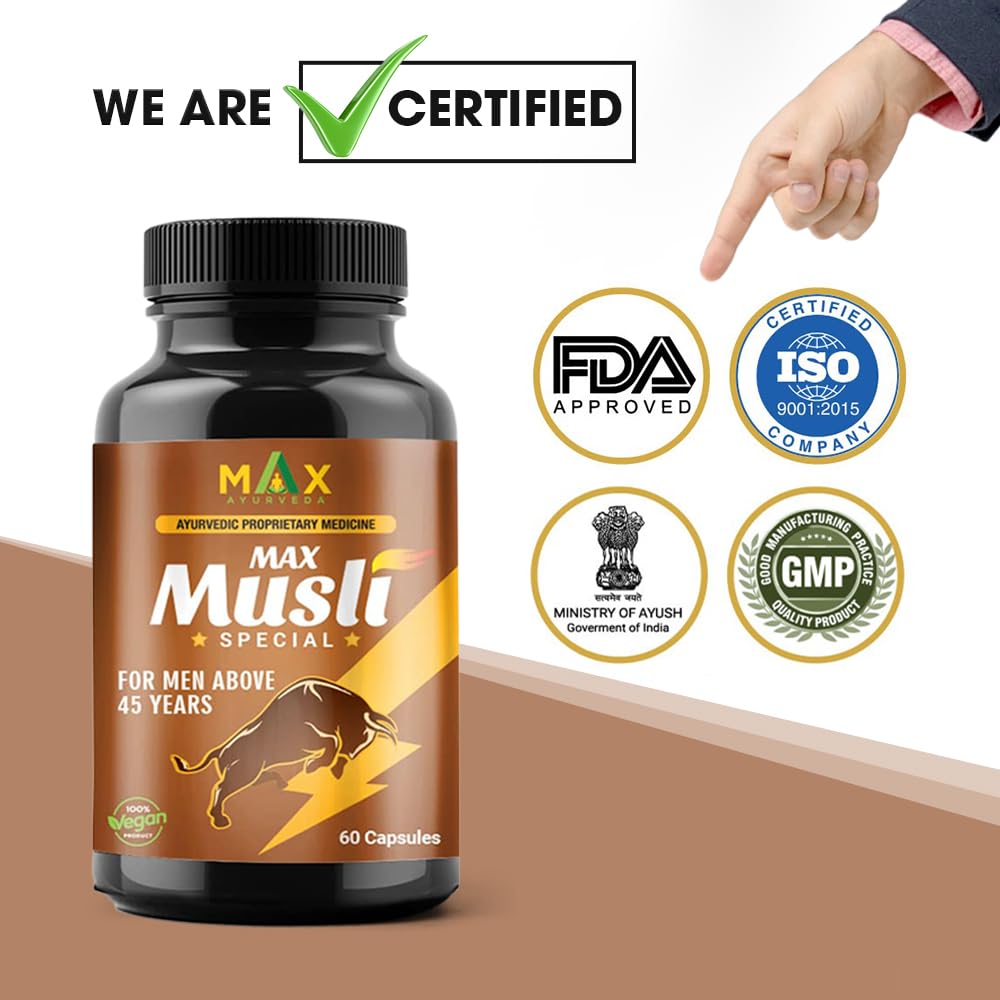 Max Ayurveda Musli Special (For 45+ Men) & King Power Ayurvedic Massage Oil - Combo (30 Capsules + 1 Oil Bottle)