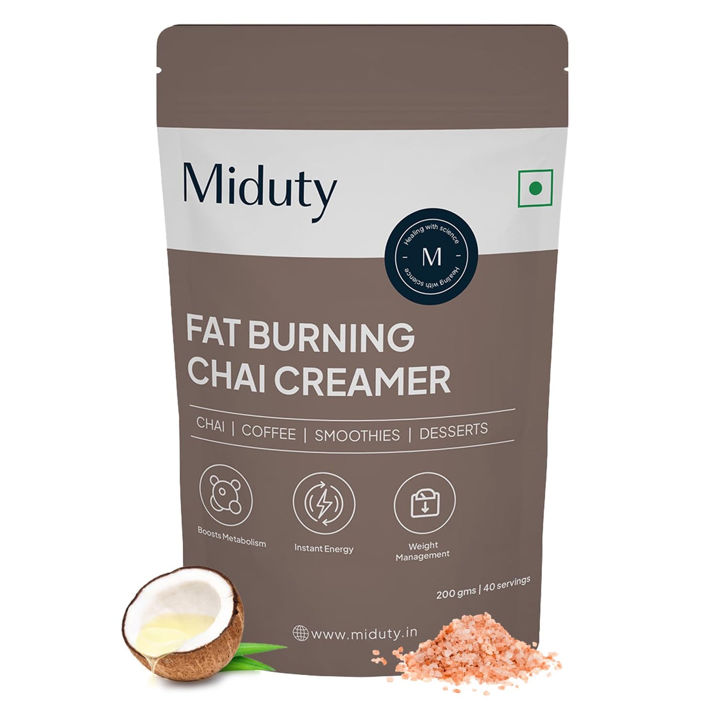 Zephivo Miduty by Palak Notes Fat Burning Chai Creamer - Fat Burning - Metabolism - Fat loss - Weight management - Diabetes care - Medium Chain Triglyceride MCT Powder 200g (1)