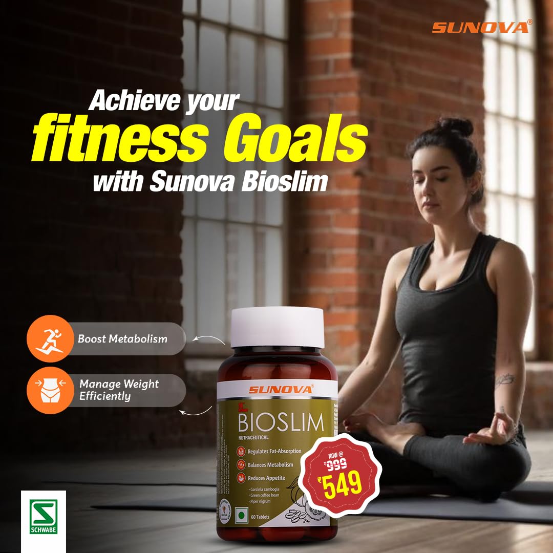 SUNOVA Bioslim Fat Burner Capsules – Organic Weight Management Formula Made of Garcinia Cambogia and Green Coffee Bean Extracts 60 Tablets (Pack of 1)