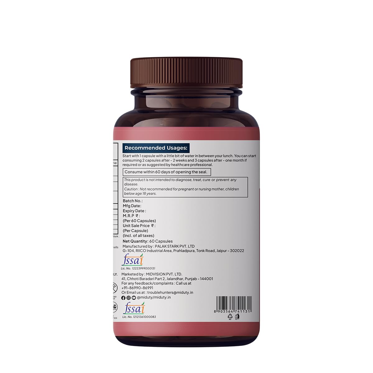 Zephivo Miduty by Palak Notes Betaine HCL + Pepsin, Betaine HCL Pepsin Capsules Pepsin for Digestion Acidity & Indigestion Betaine HCL Supplement - 60 Capsules