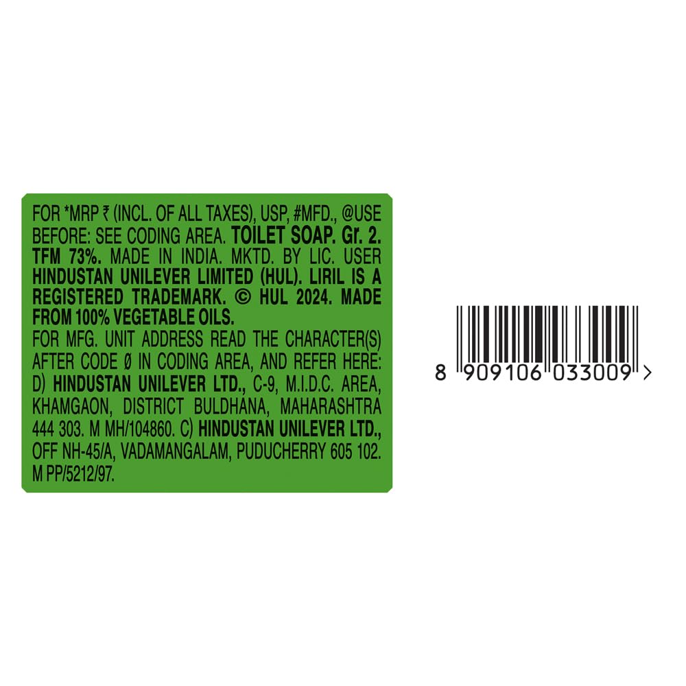 Liril Lime Bathing Bar | Feel the Citrus Burst of Freshness | Pack of 4 (4 x 125g)