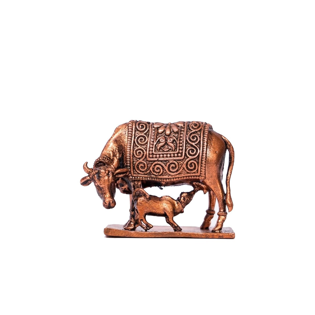 Pure Copper Kamdhenu Murti | Handcrafted Copper Idol for Pooja Room, Vastu Decor | Traditional & Auspicious Religious Hindu God Showpiece & Gift Item | 131gm (4x5 cm)