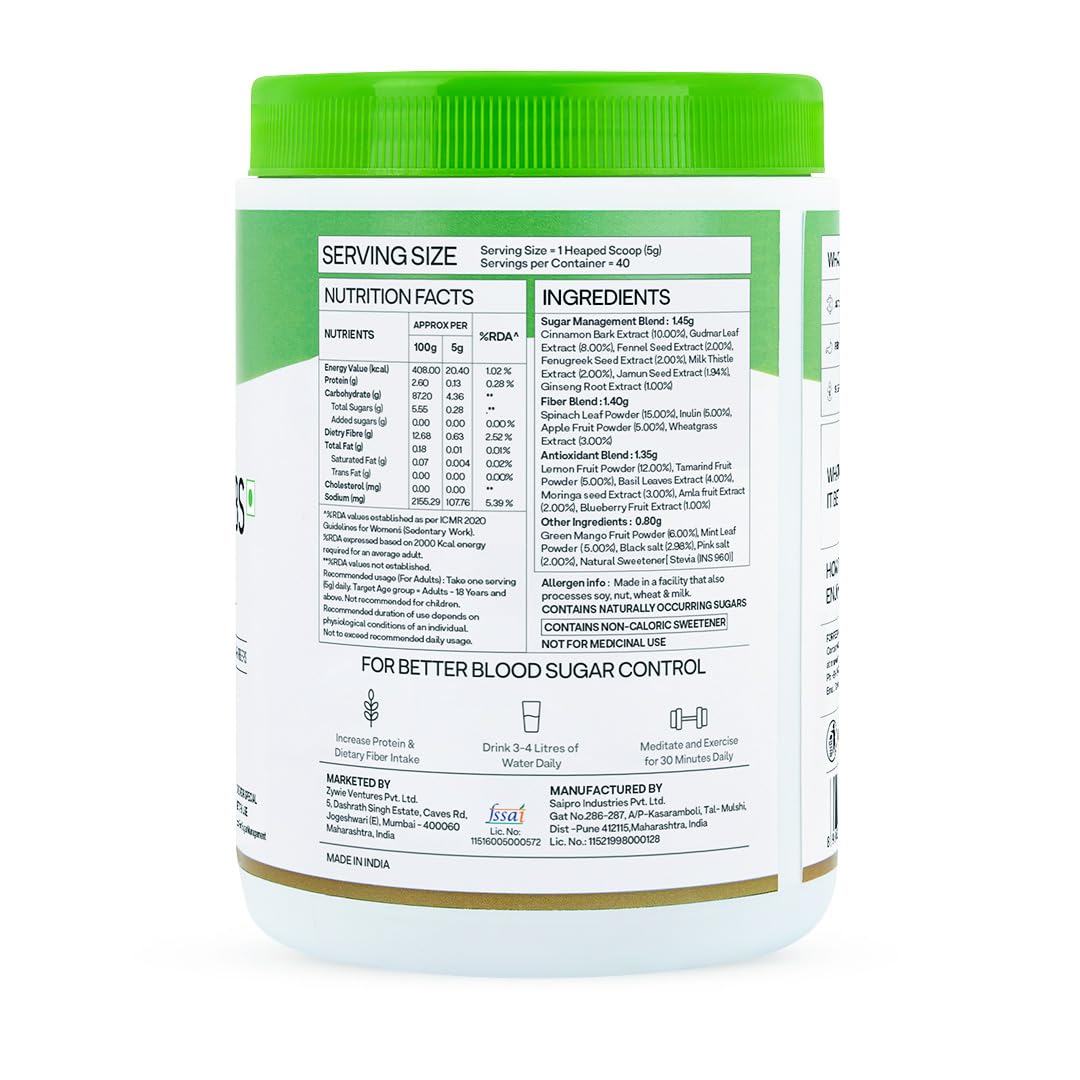 OZiva Superfood Greens & Herbs for Diabetes and Prediabetes Powder, 200g| OZiva Greens & Herbs for Sugar Control and Diabetes Management (with Moringa, Milk Thistle, and Fenugreek)
