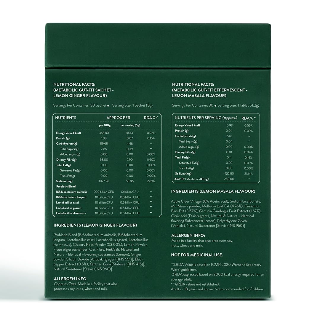 OZiva+ Advanced Metabolic Gut-Fit For Gut & Metabolic Heath | With Cinnamon Polyphenols, B420™ Probiotic, Oat Fiber Prebiotic | 30 Sachets + 30 Effervescent Tablets