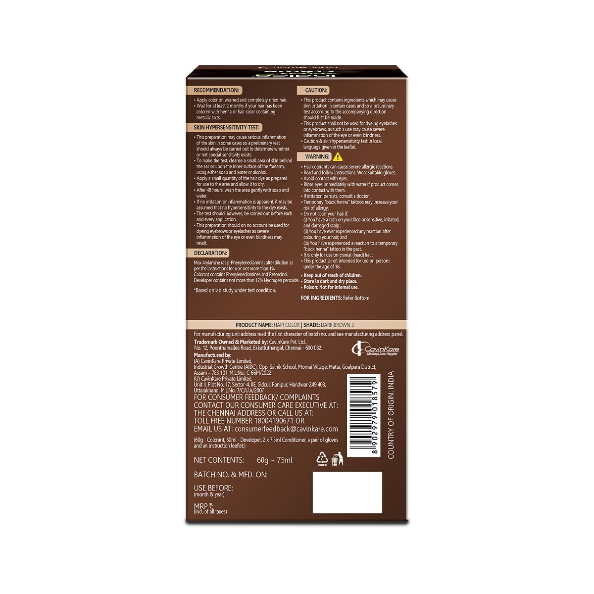 Indica Xpress Crème Hair Color Dark Brown 3 | 60g+75ml | 10min Color | No Ammonia | Onion, Coconut & Argan Oil | 100% Grey Coverage | Lasts Up to 32 Washes