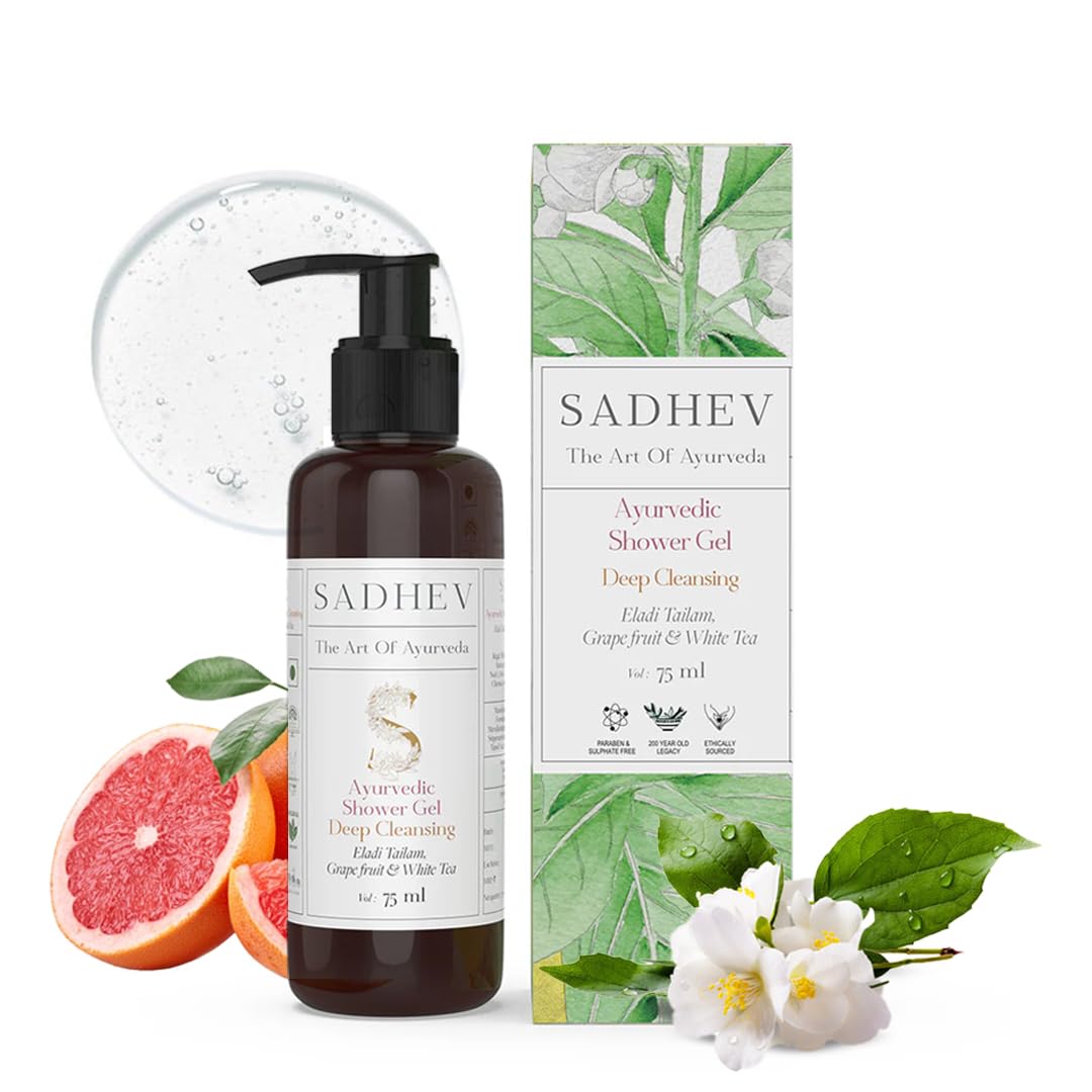 Sadhev Ayurvedic Shower Gel With Eladi Tailam, Grapefruit And White Tea For Deep Cleansing