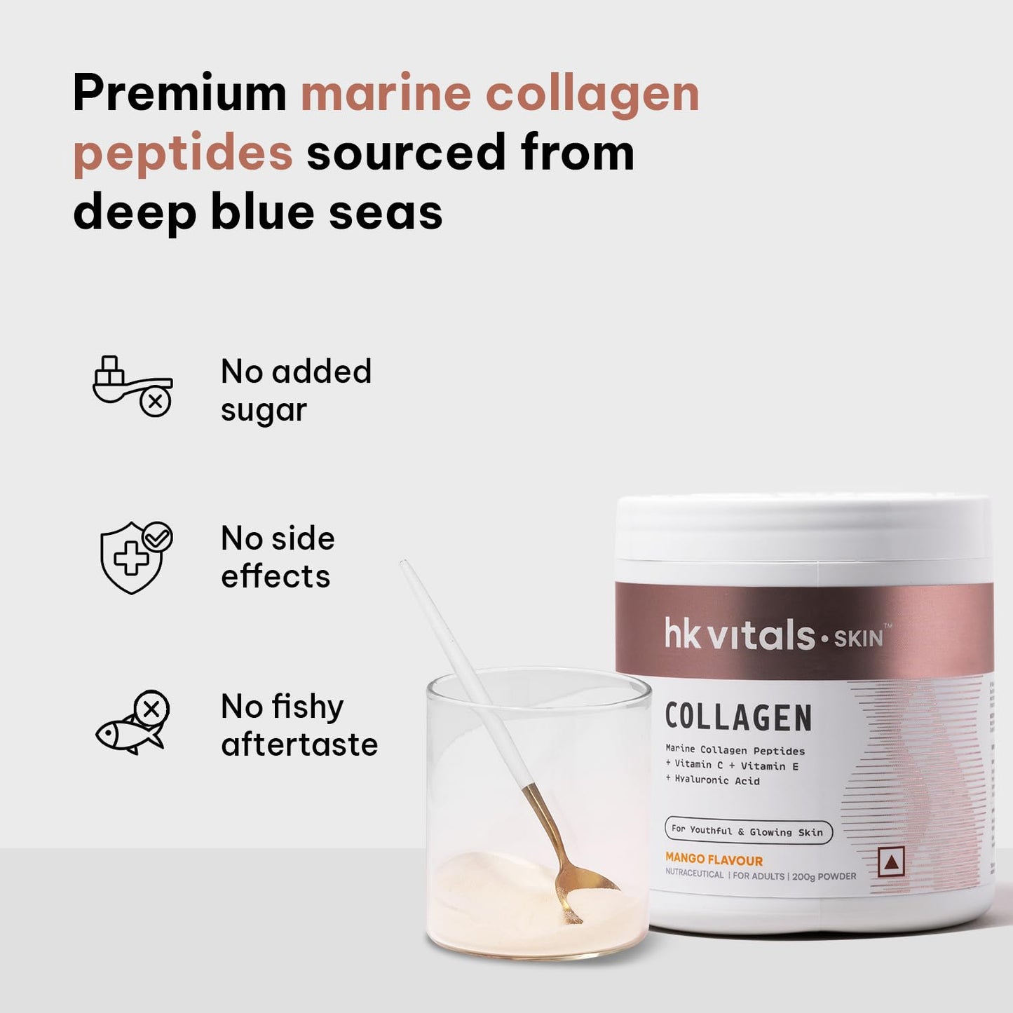 HealthKart Hk Vitals Marine Collagen Supplements Powder (Mango, 200 Gram) |Vitamin C, E, Sodium Hyaluronate | For Healthy Skin, Hair & Nails