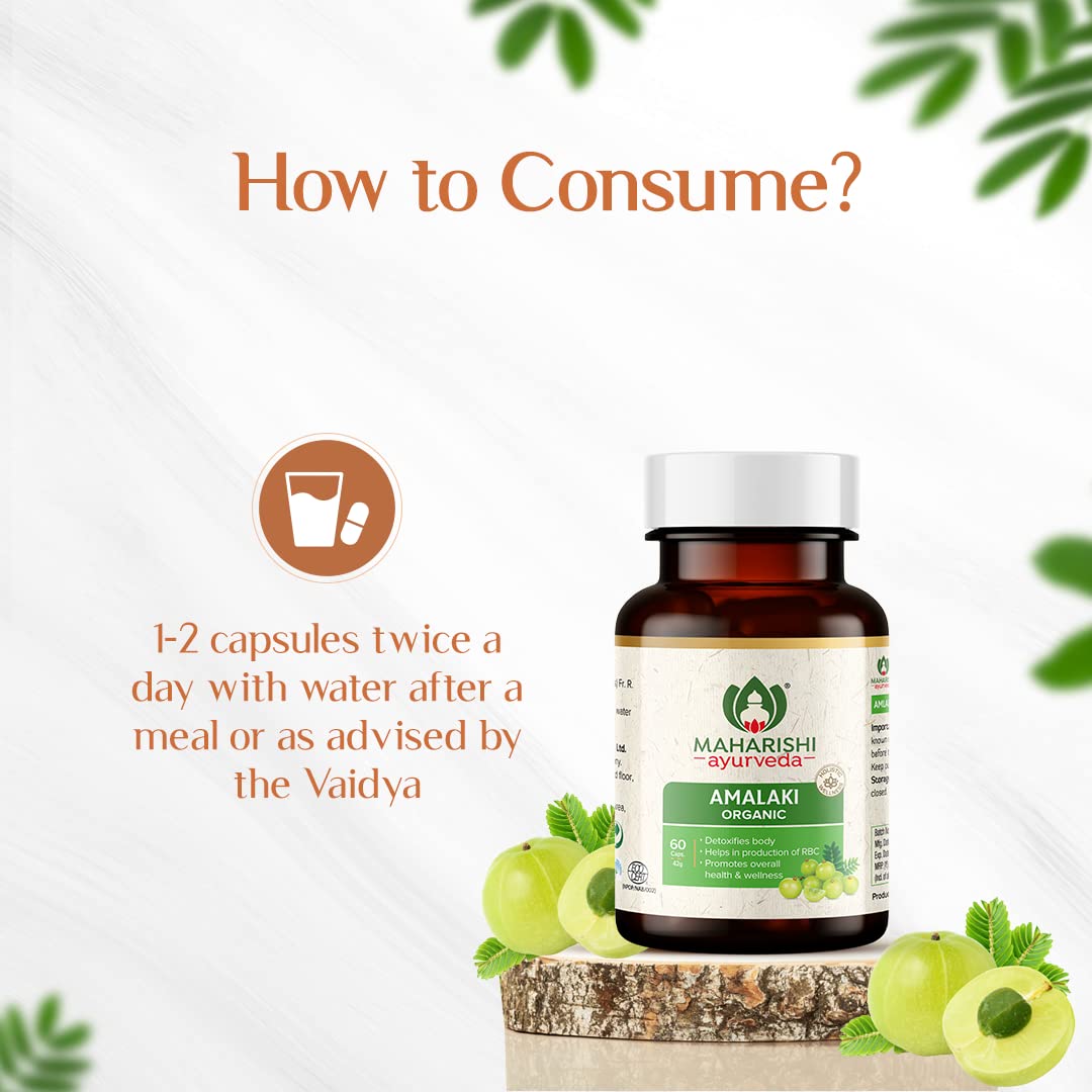 Zephivo Maharishi Ayurveda Organic Amalaki Capsules 700 MG | Amla Rasayana | Detoxifies Body | Rich In Vitamin C | Boosts Immunity | Improves Digestion (60 Capsules)